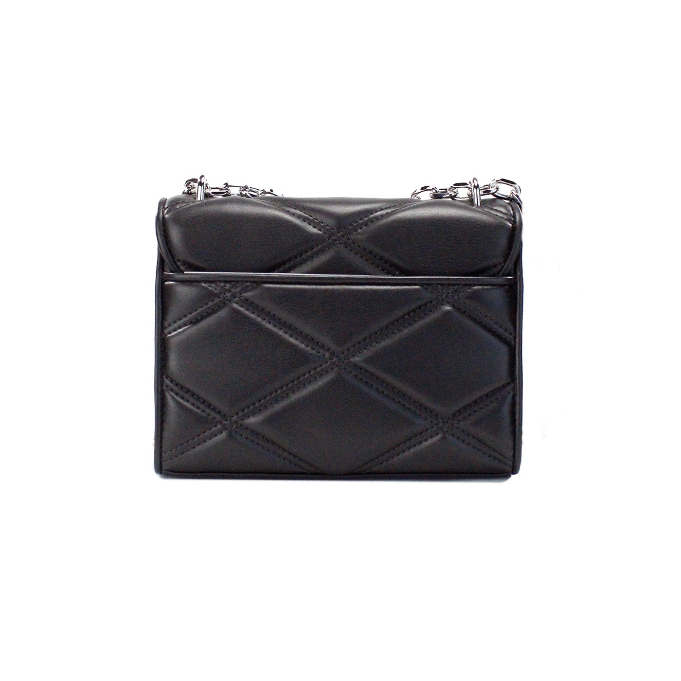 Michael Kors Serena Medium Black Diamond Quilted Faux Leather Flap Shoulder Bag