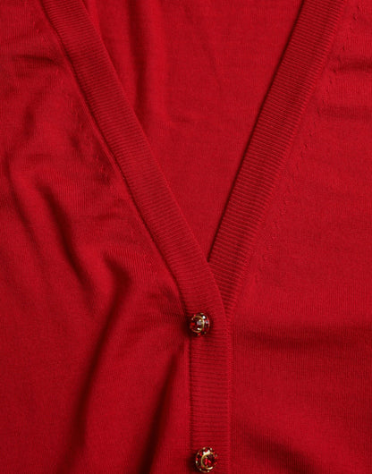 Dolce & Gabbana Elegant Red V-Neck Wool Cardigan