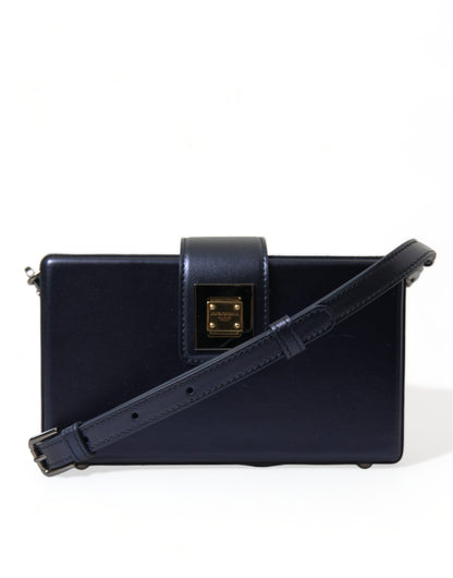 Elegante bolso tipo caja de piel de cordero azul oscuro