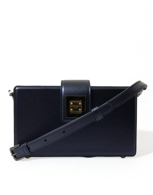 Elegante bolso tipo caja de piel de cordero azul oscuro