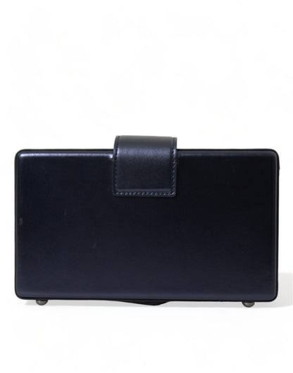 Elegante bolso tipo caja de piel de cordero azul oscuro