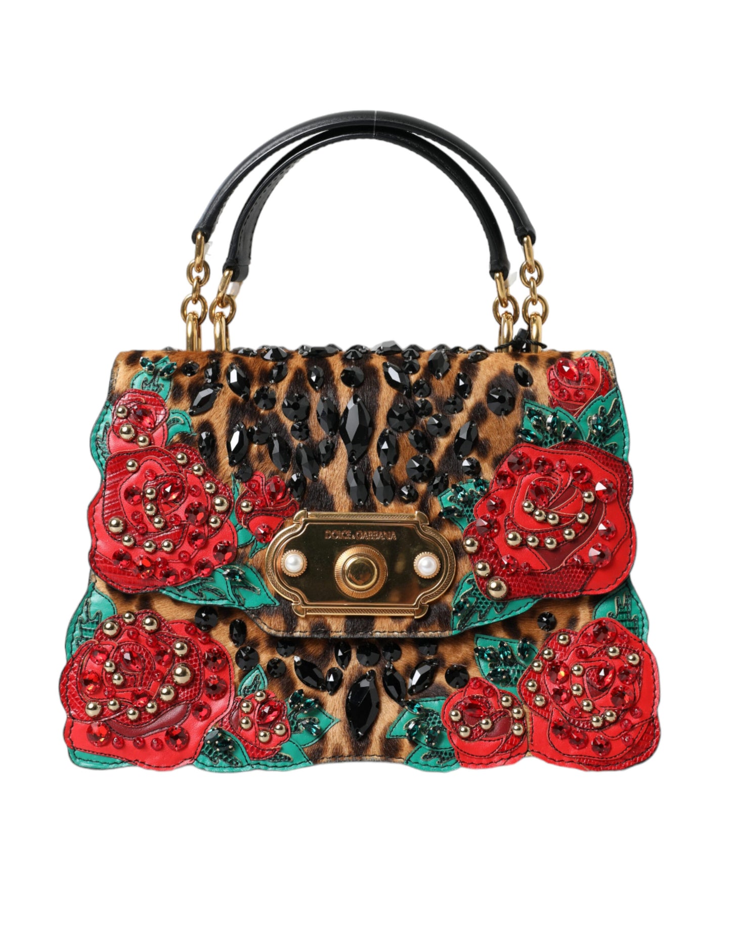 ¡Bolso elegante adornado con leopardo y rosas rojas!