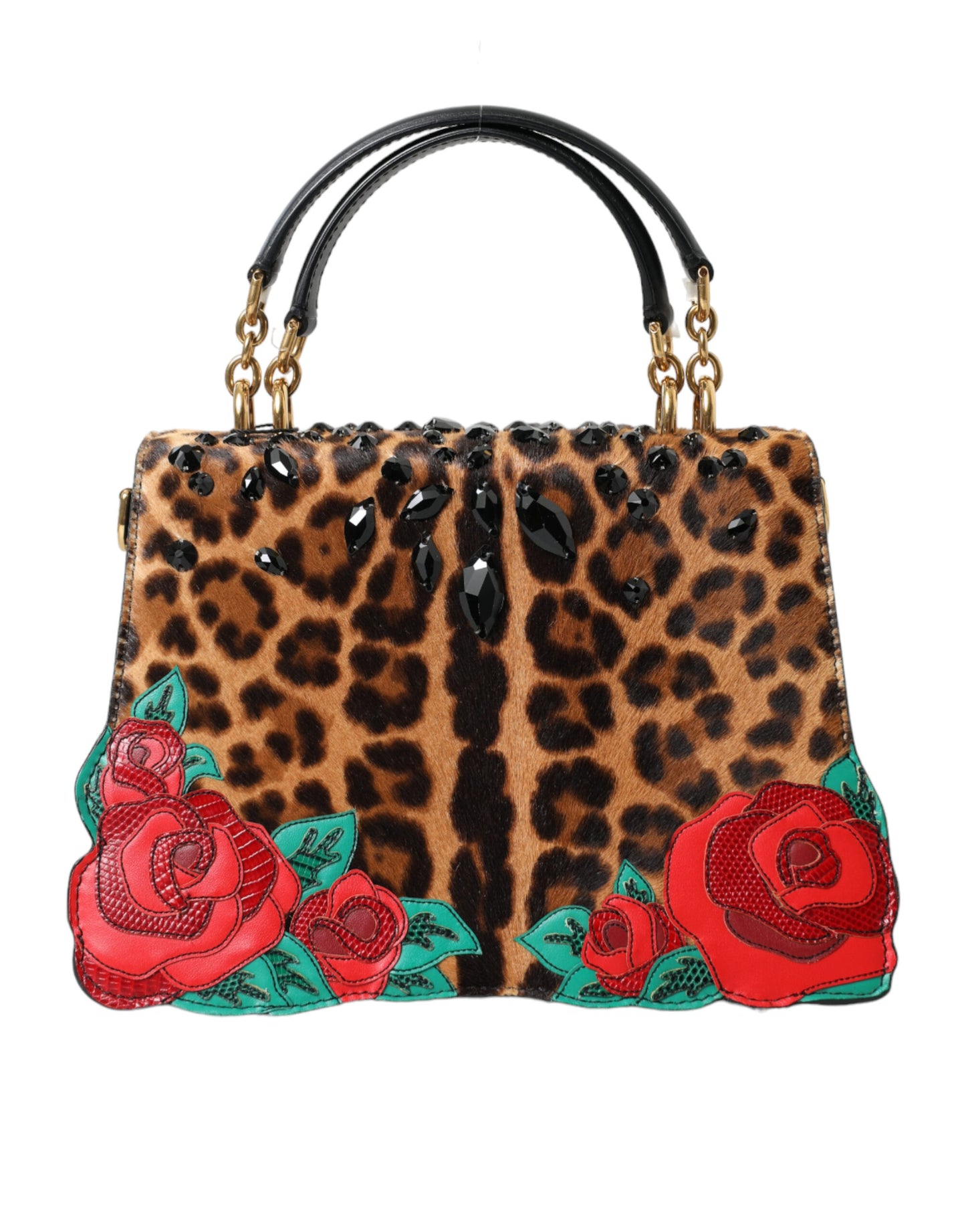 ¡Bolso elegante adornado con leopardo y rosas rojas!