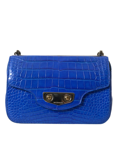 Bolso Mini De Piel De Cocodrilo - Azul Elegante