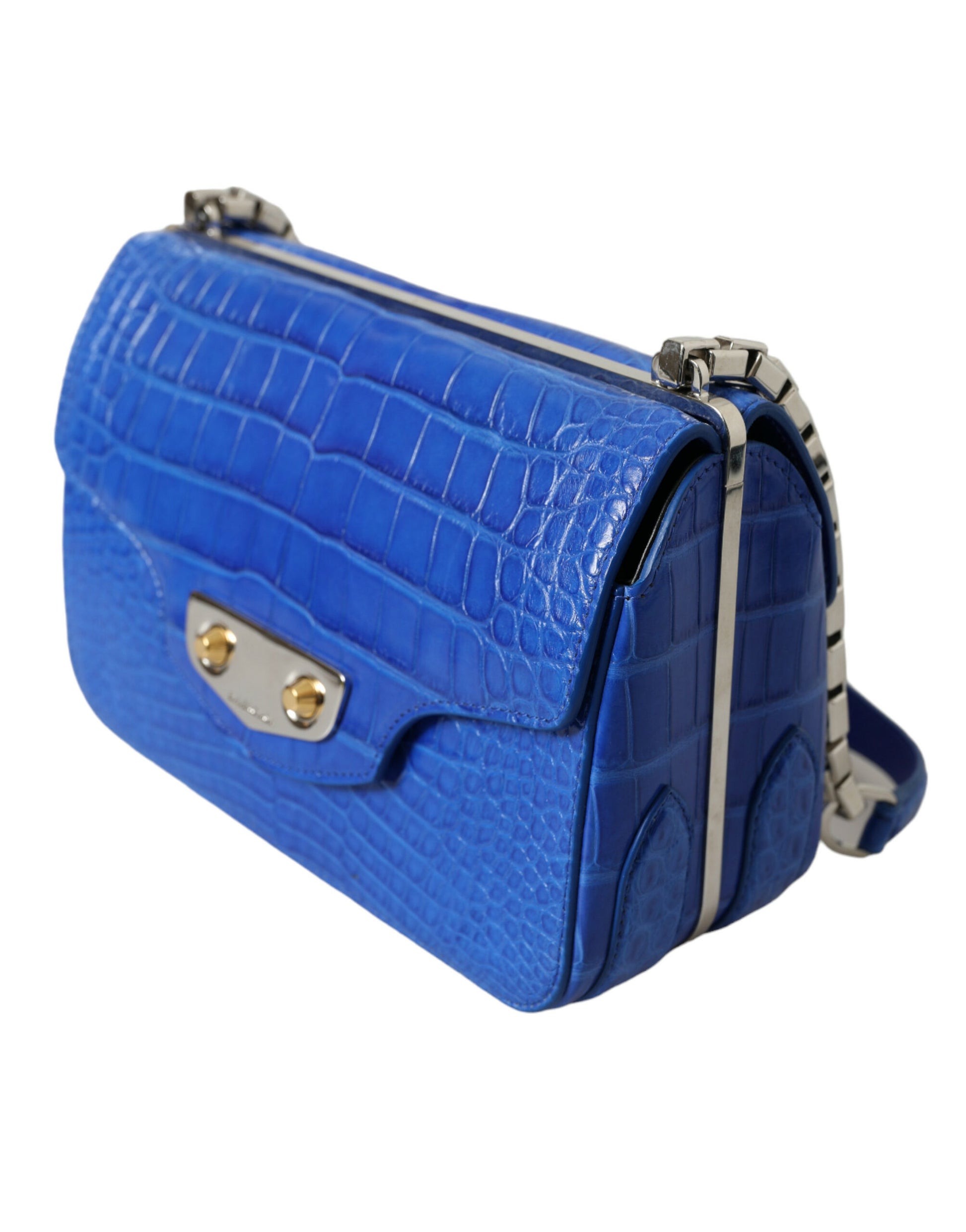 Bolso Mini De Piel De Cocodrilo - Azul Elegante