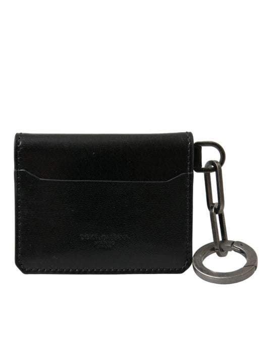 Cartera con llavero y tarjetero plegable de cuero negro con logo