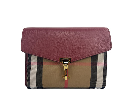 Bolso bandolera pequeño de piel con cuadros carmesí Macken de Burberry