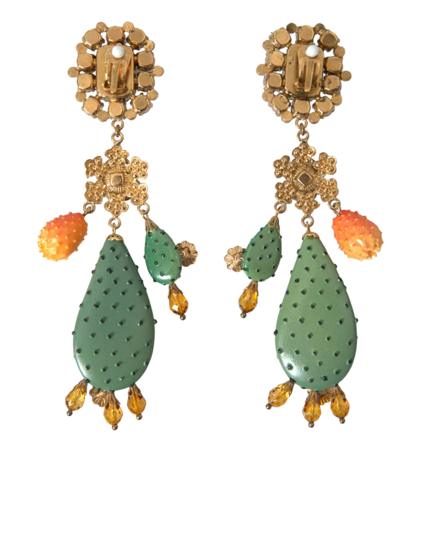 Pendientes colgantes con clip de cristal de cactus verde de Dolce &amp; Gabbana