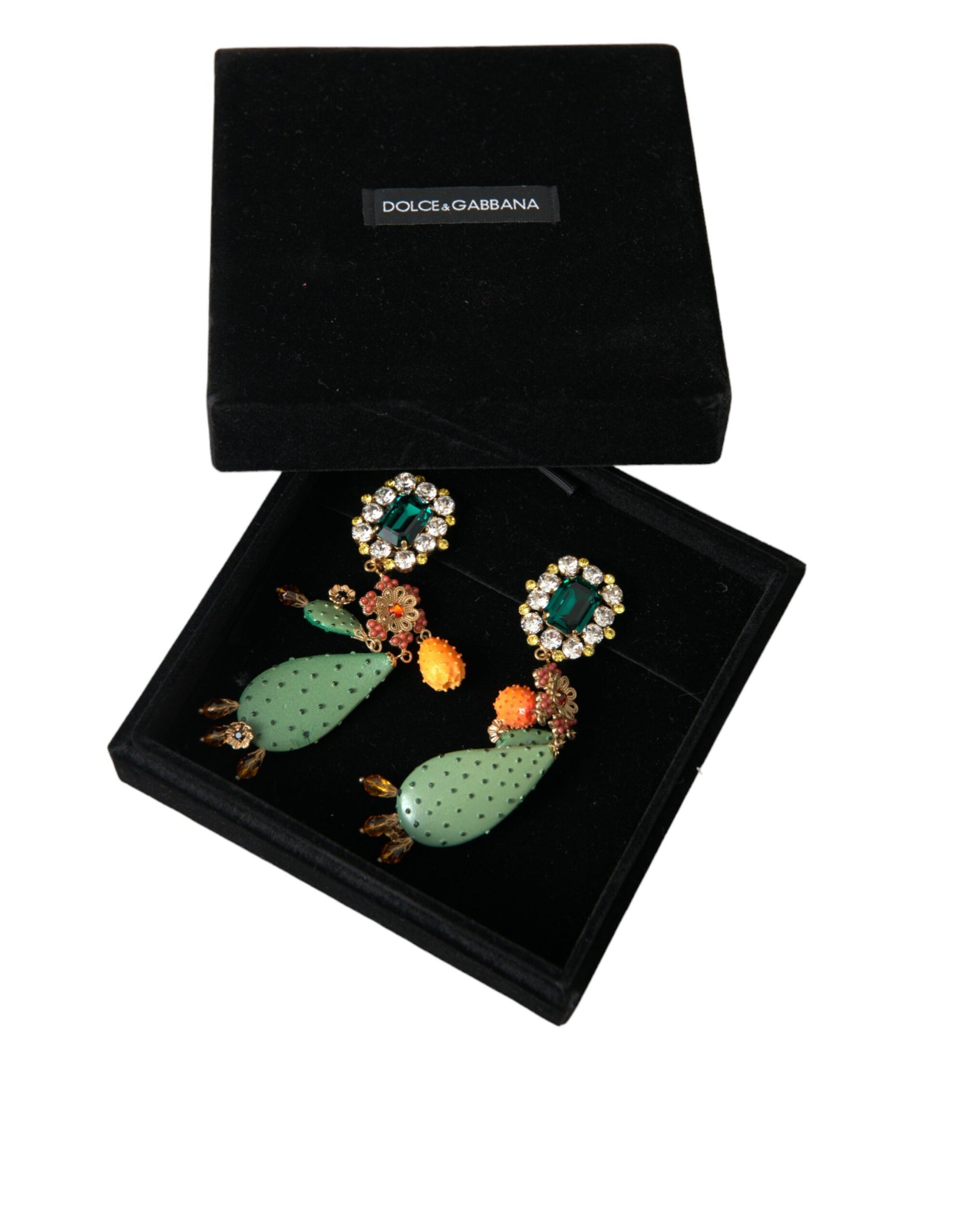 Pendientes colgantes con clip de cristal de cactus verde de Dolce &amp; Gabbana