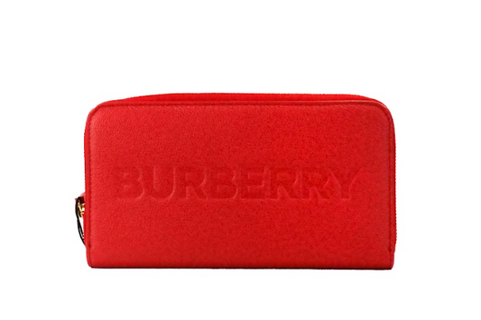 Cartera tipo clutch continental de cuero con logo en relieve rojo Elmore