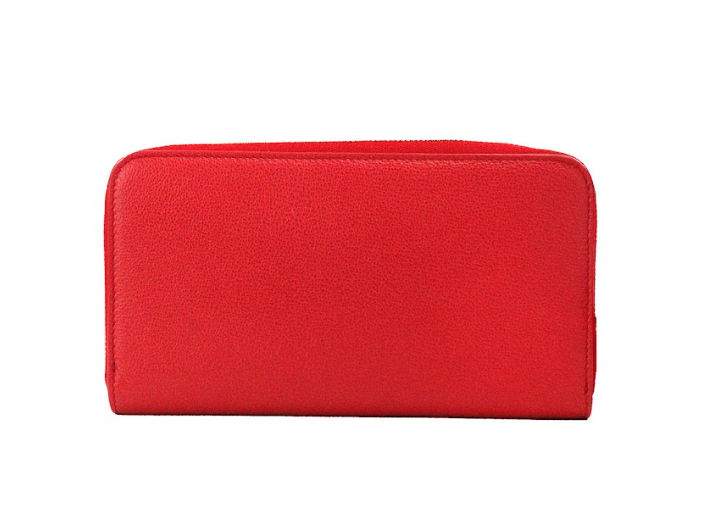 Cartera tipo clutch continental de cuero con logo en relieve rojo Elmore