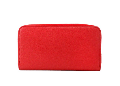 Cartera tipo clutch continental de cuero con logo en relieve rojo Elmore