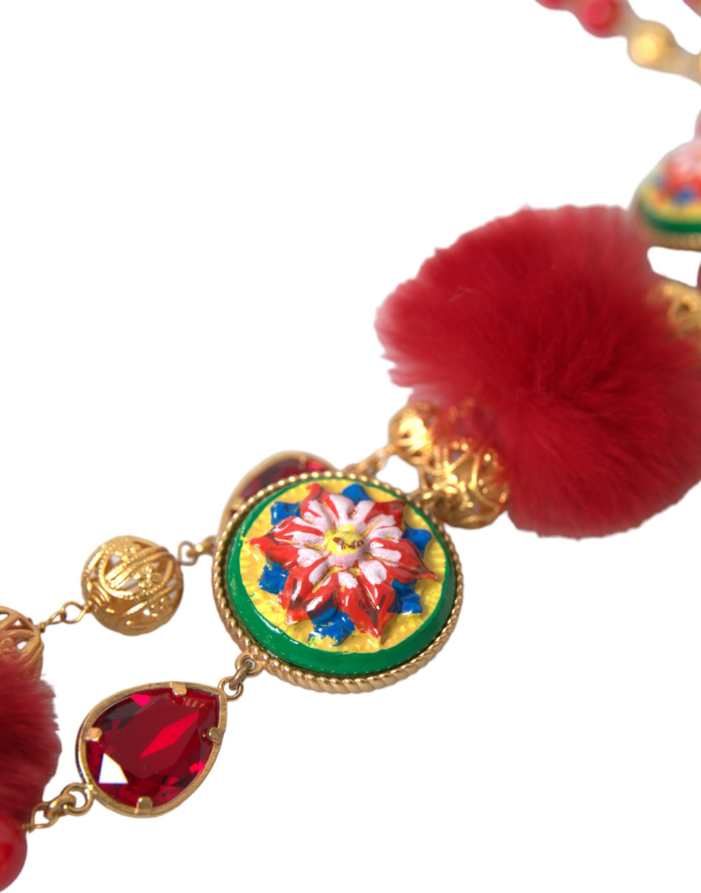 Collar de cadena Carretto de piel roja con cristales y latón dorado de Dolce &amp; Gabbana