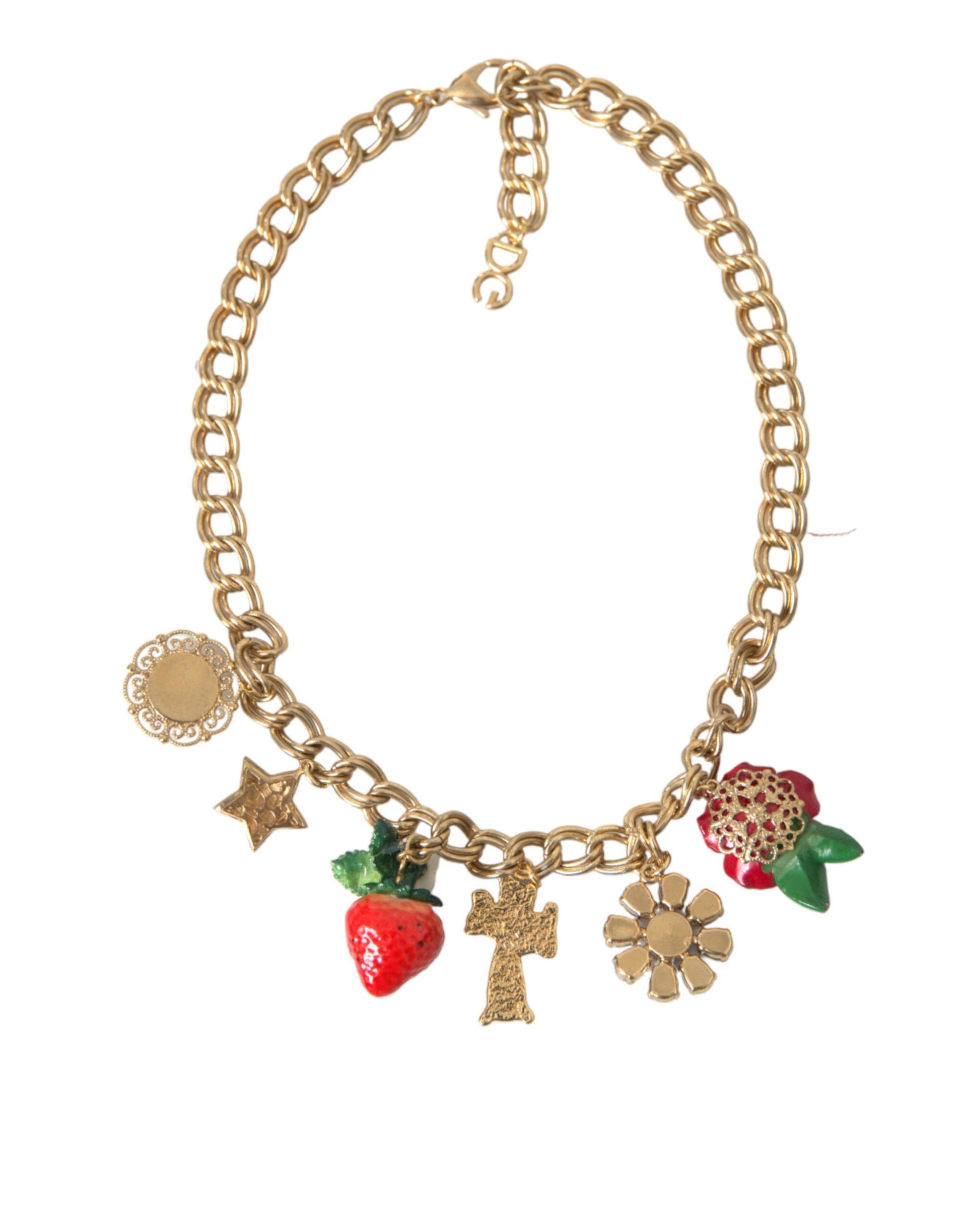 Collar con colgante de estrella, fresa y cruz rosa con cadena dorada de Dolce &amp; Gabbana