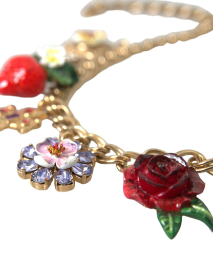 Collar con colgante de estrella, fresa y cruz rosa con cadena dorada de Dolce &amp; Gabbana