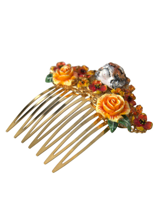 Peine de pelo floral de leopardo de cristal de latón dorado
