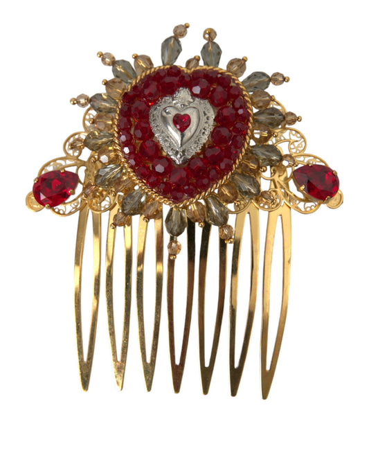 Peineta para mujer con corazón de cristal y latón dorado