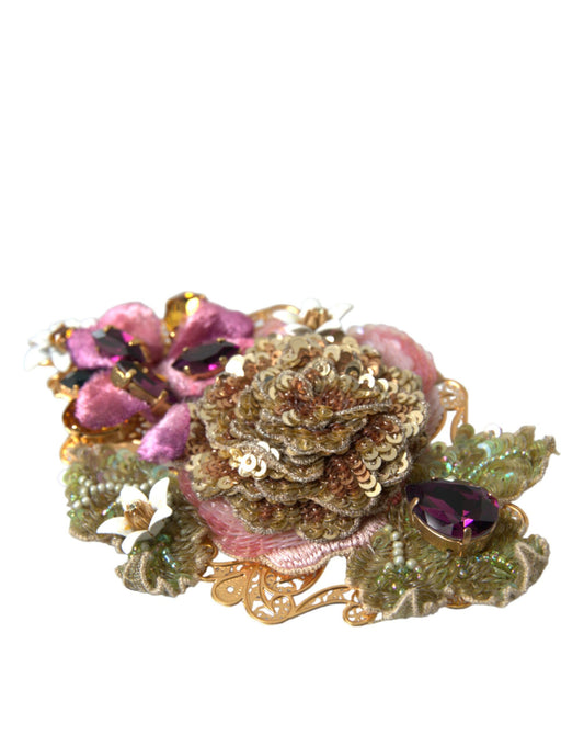Pasador para el pelo con lentejuelas y cristales florales de latón dorado