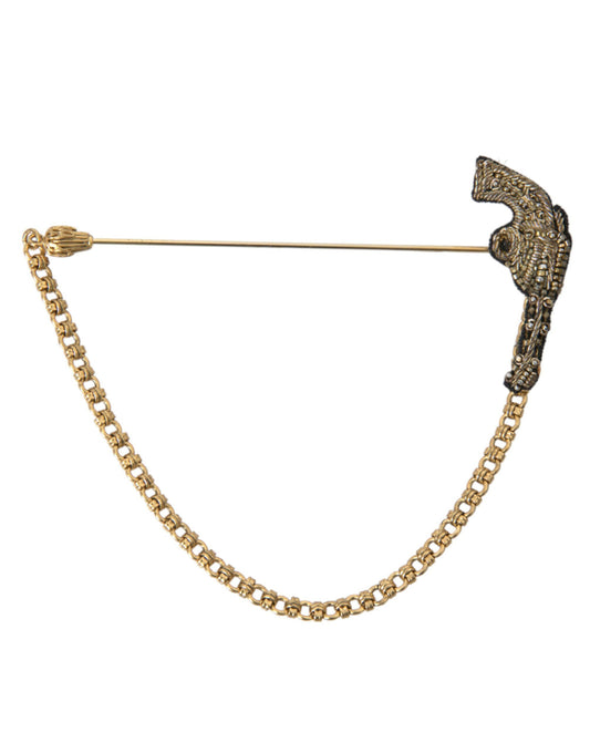 Broche de solapa con forma de revólver y pistola de seda de cobre y latón de Dolce &amp; Gabbana para hombre