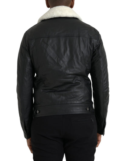 Chaqueta biker con cuello de piel de color negro de Dolce &amp; Gabbana