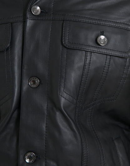 Chaqueta biker con cuello de piel de color negro de Dolce &amp; Gabbana