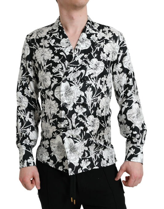 Camisa informal con botones y estampado floral en blanco y negro de Dolce &amp; Gabbana