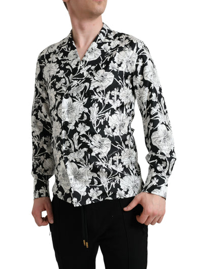 Camisa informal con botones y estampado floral en blanco y negro de Dolce &amp; Gabbana