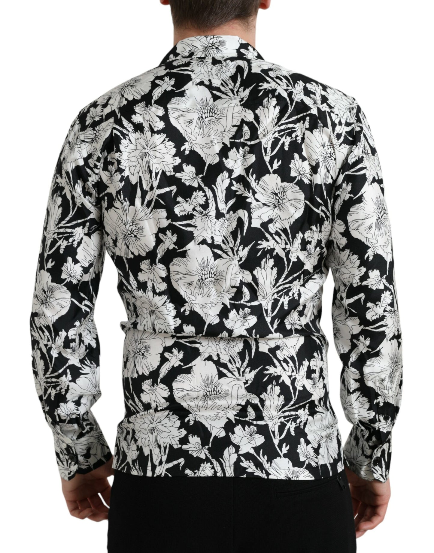 Camisa informal con botones y estampado floral en blanco y negro de Dolce &amp; Gabbana