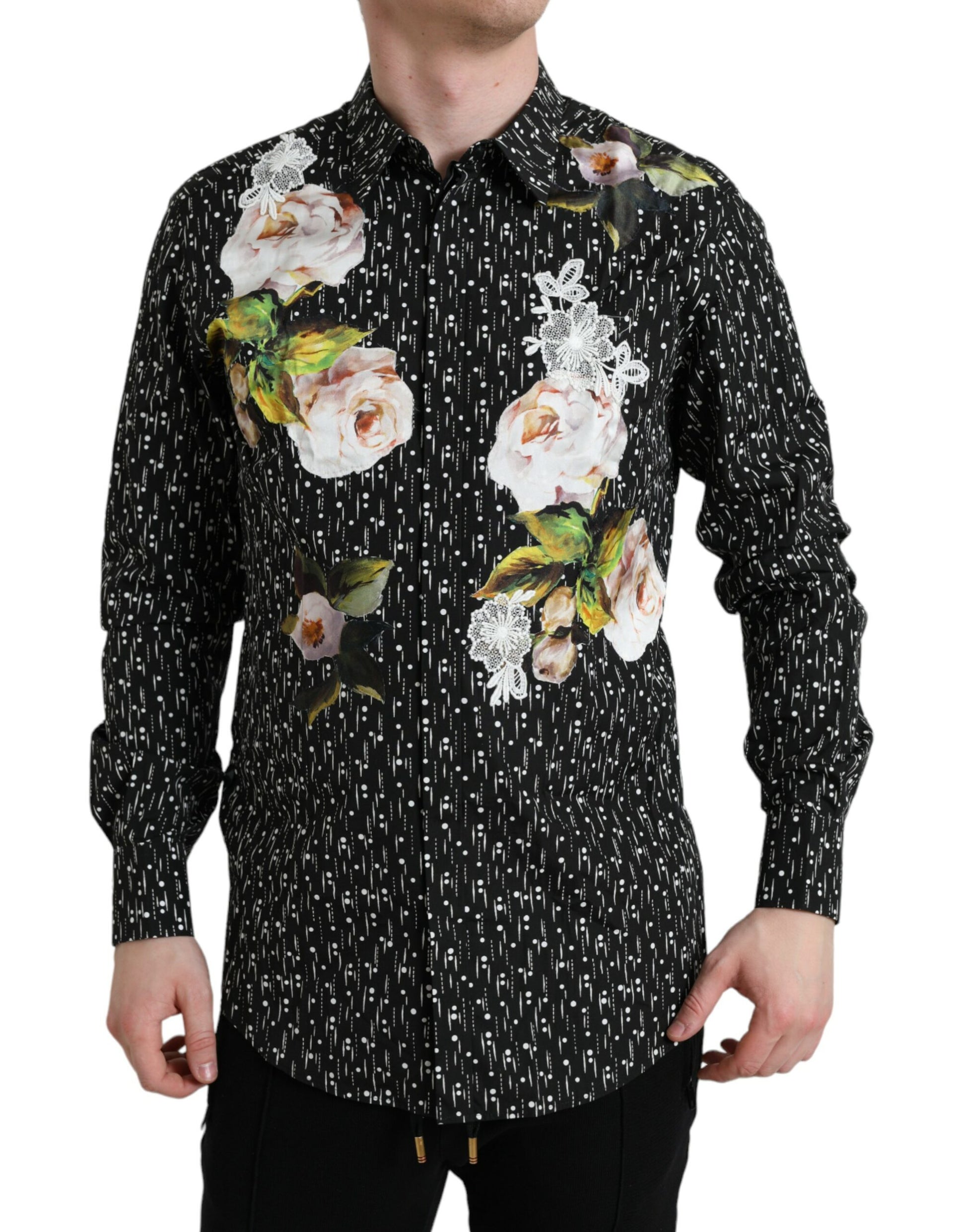 Camisa formal Dolce &amp; Gabbana con estampado floral negro para hombre, color dorado