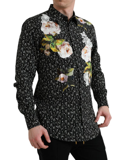 Camisa formal Dolce &amp; Gabbana con estampado floral negro para hombre, color dorado