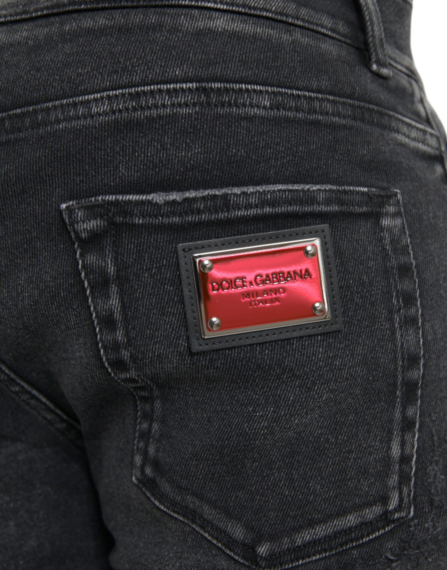 Dolce & Gabbana Gray Cotton Stretch Skinny Denim Logo Jeans