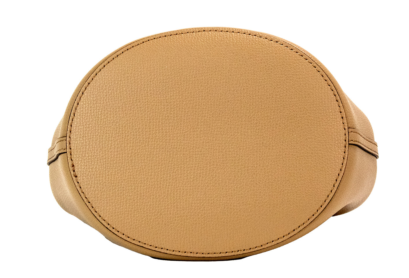 Bolso tipo cubo pequeño de piel color guijarro con cuadros Haymarket en color camel de Lorne