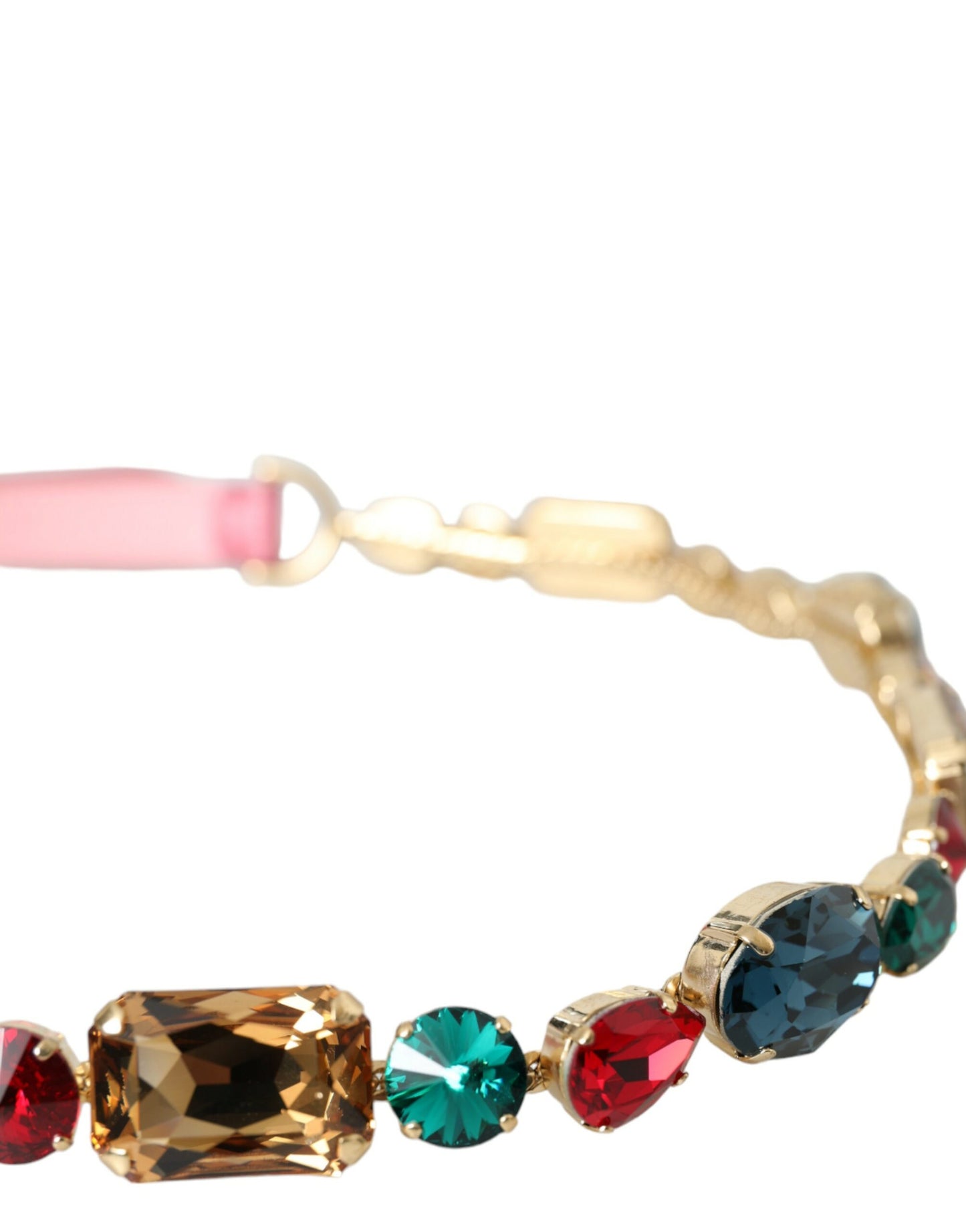 Cinturón de cuero rosa con cadena de cristales adornada de Dolce &amp; Gabbana