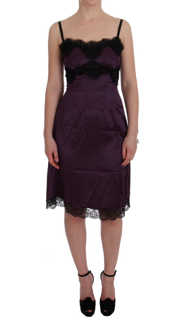 Vestido elegante de encaje de seda morado de Dolce &amp; Gabbana