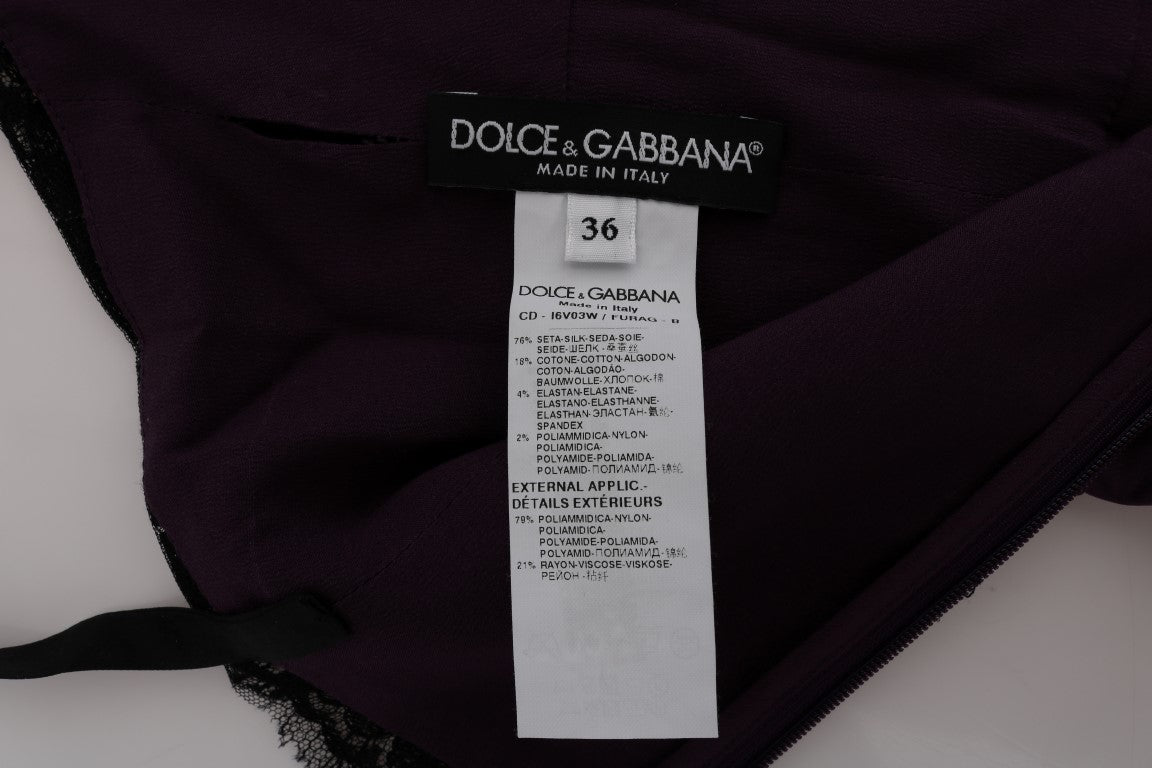 Vestido elegante de encaje de seda morado de Dolce &amp; Gabbana