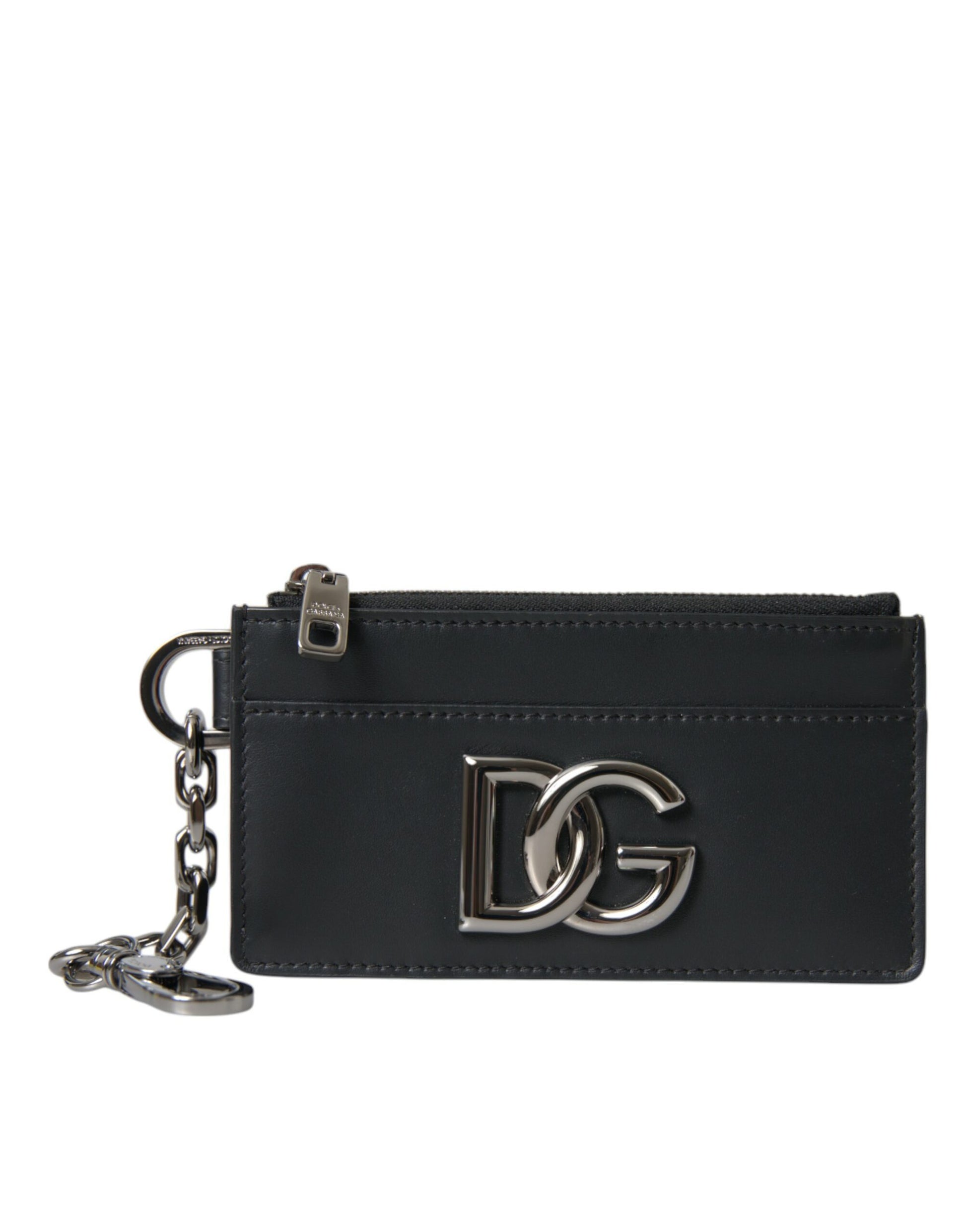 Cartera con tarjetero y tarjetero con logo DG en piel de becerro negra para hombre