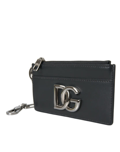 Cartera con tarjetero y tarjetero con logo DG en piel de becerro negra para hombre