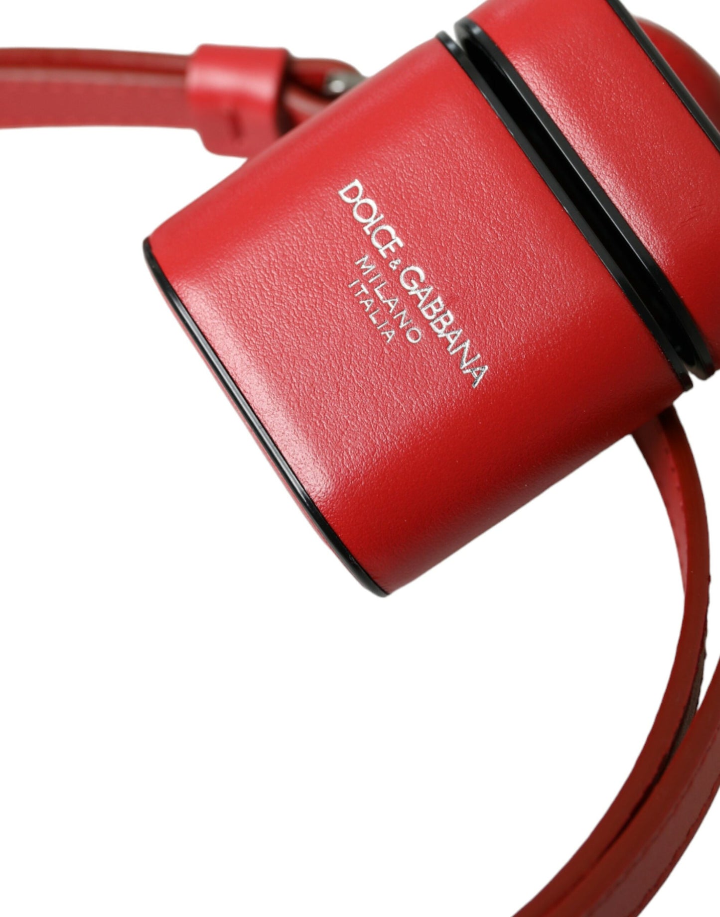 Funda para Airpods para hombre con correa con estampado de logotipo de piel de becerro roja