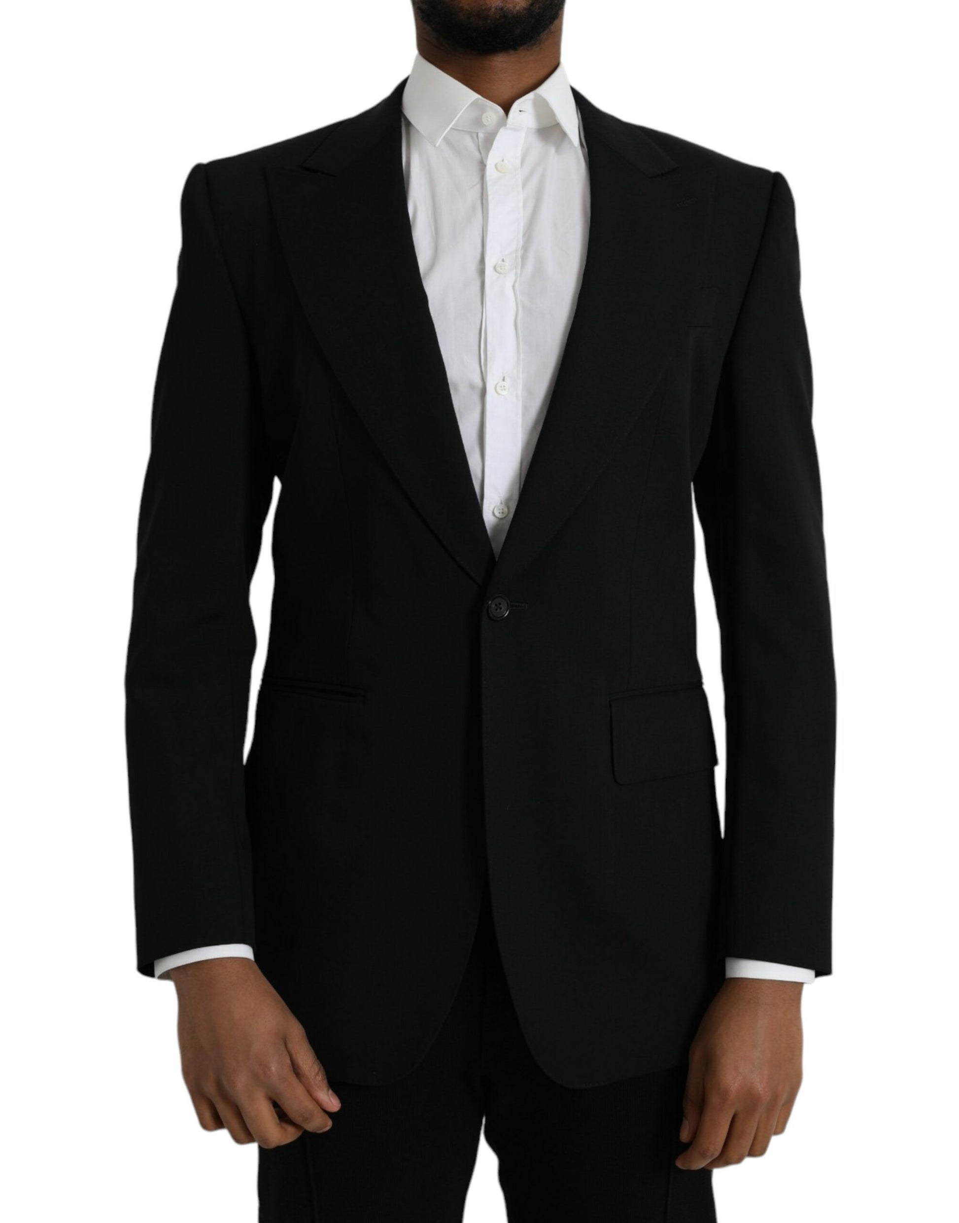 Blazer de botonadura sencilla con cuello alto de lana negra de Dolce &amp; Gabbana