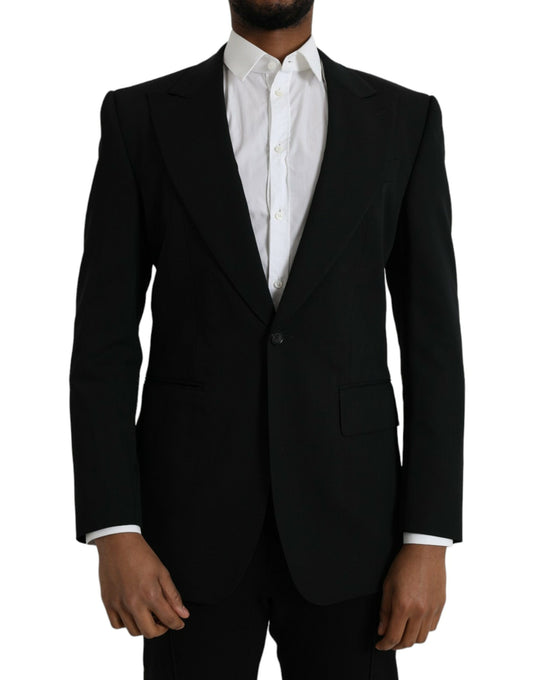 Blazer de botonadura sencilla con cuello alto de lana negra de Dolce &amp; Gabbana