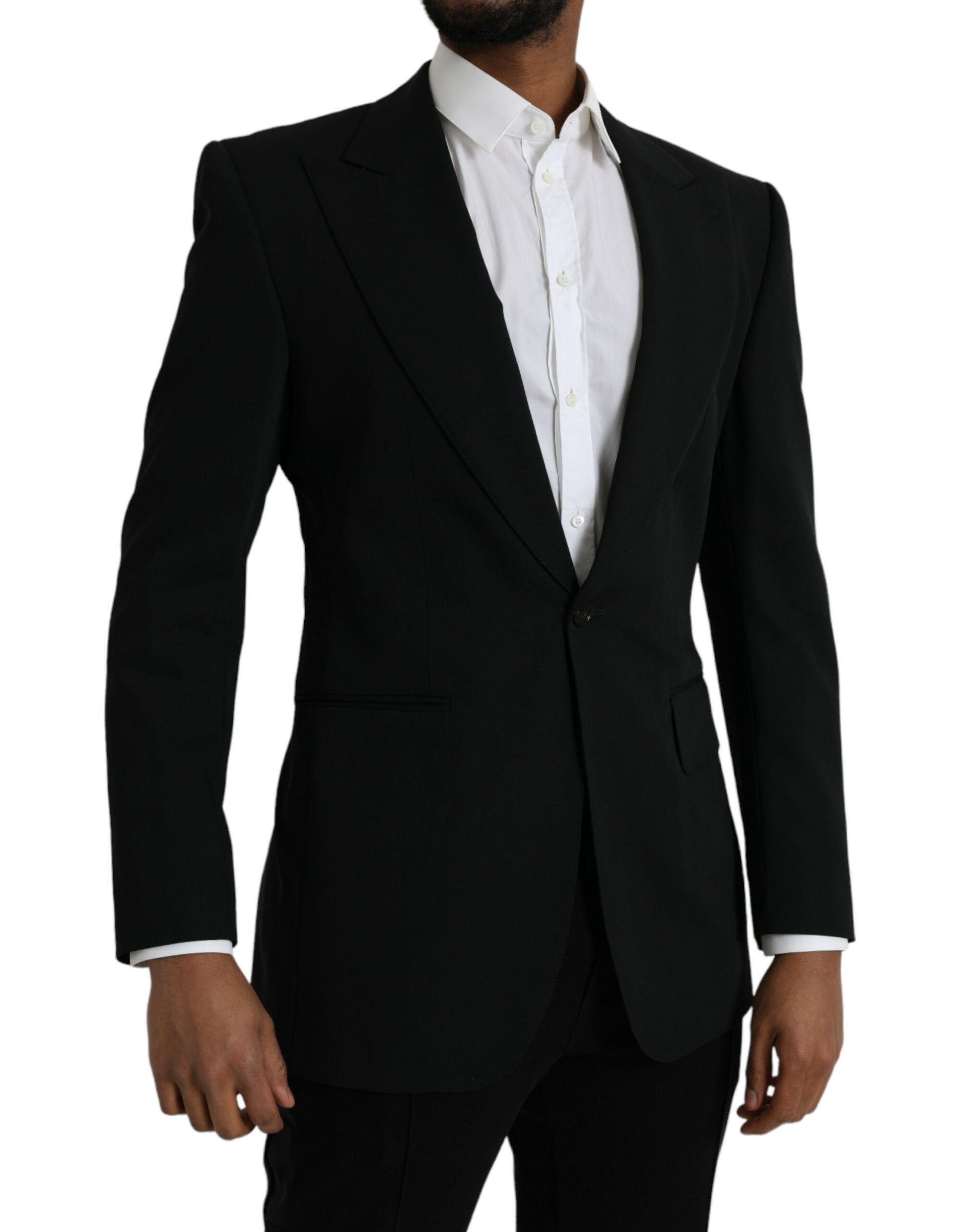 Blazer de botonadura sencilla con cuello alto de lana negra de Dolce &amp; Gabbana