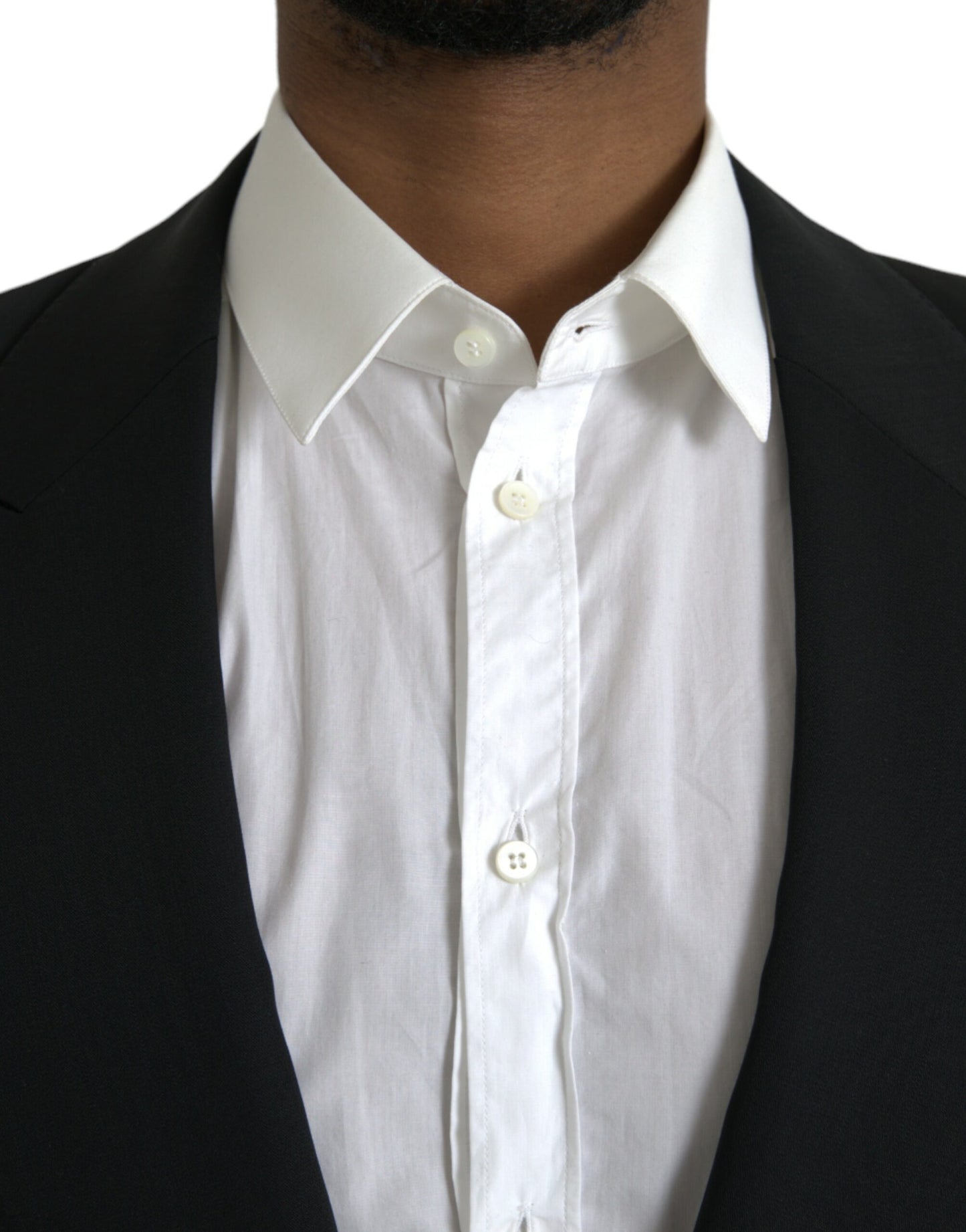 Blazer de botonadura sencilla con cuello alto de lana negra de Dolce &amp; Gabbana