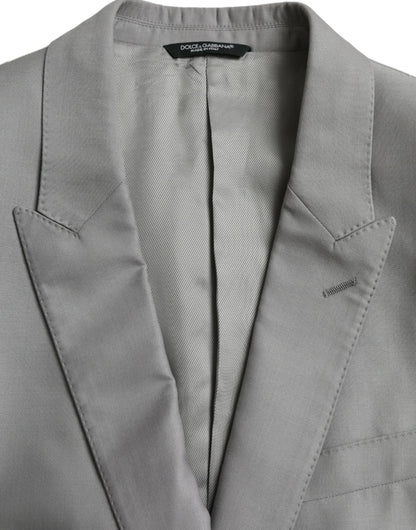Blazer de botonadura sencilla con cuello alto de lana gris de Dolce &amp; Gabbana