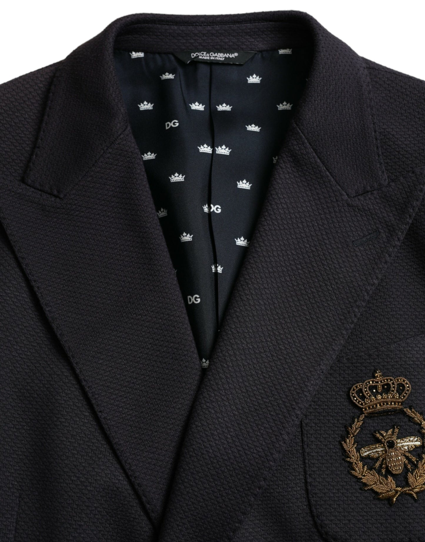 Blazer cruzado con diseño de abeja y corona en azul oscuro de Dolce &amp; Gabbana