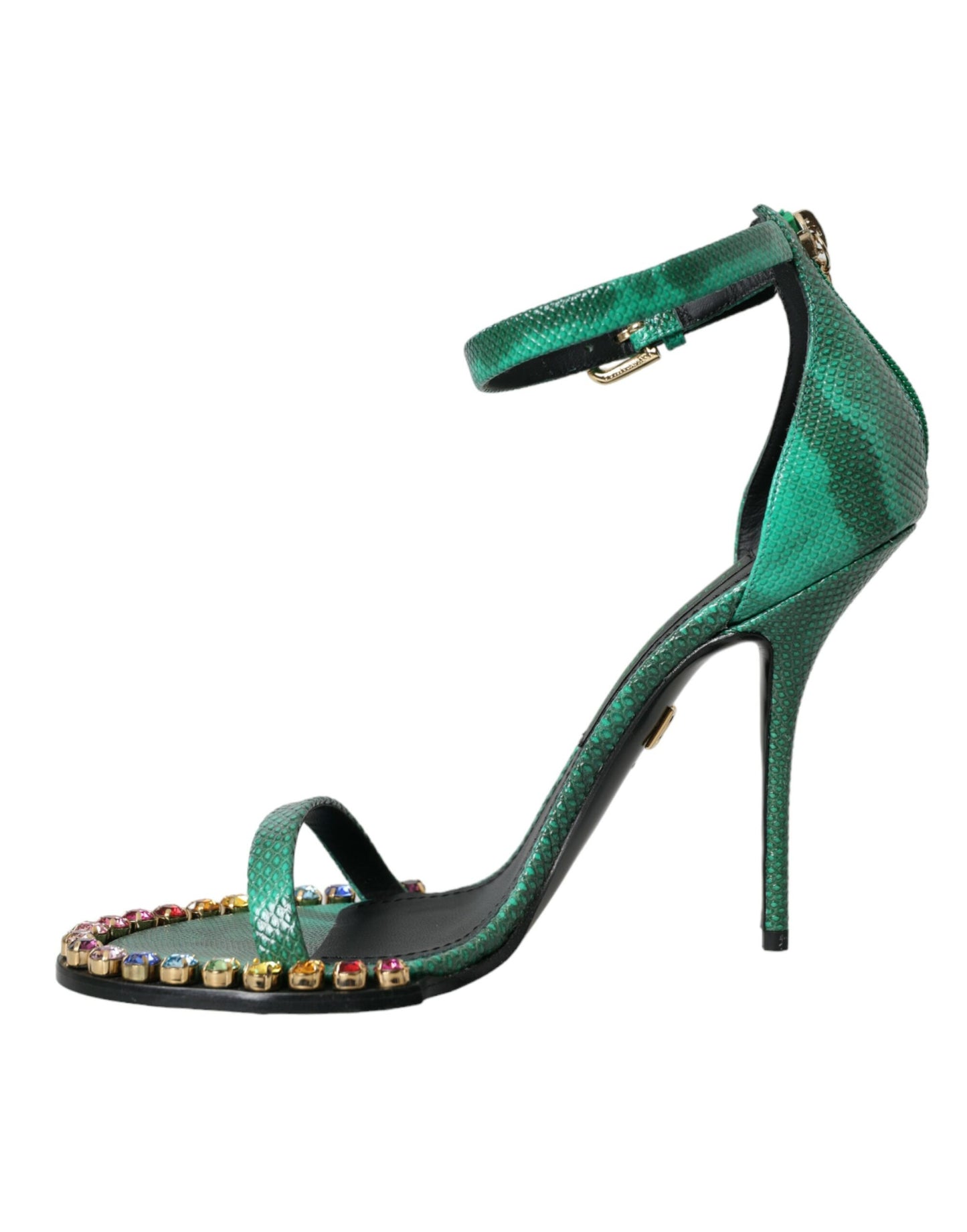 Sandalias de piel exótica verde con cristales de Dolce &amp; Gabbana