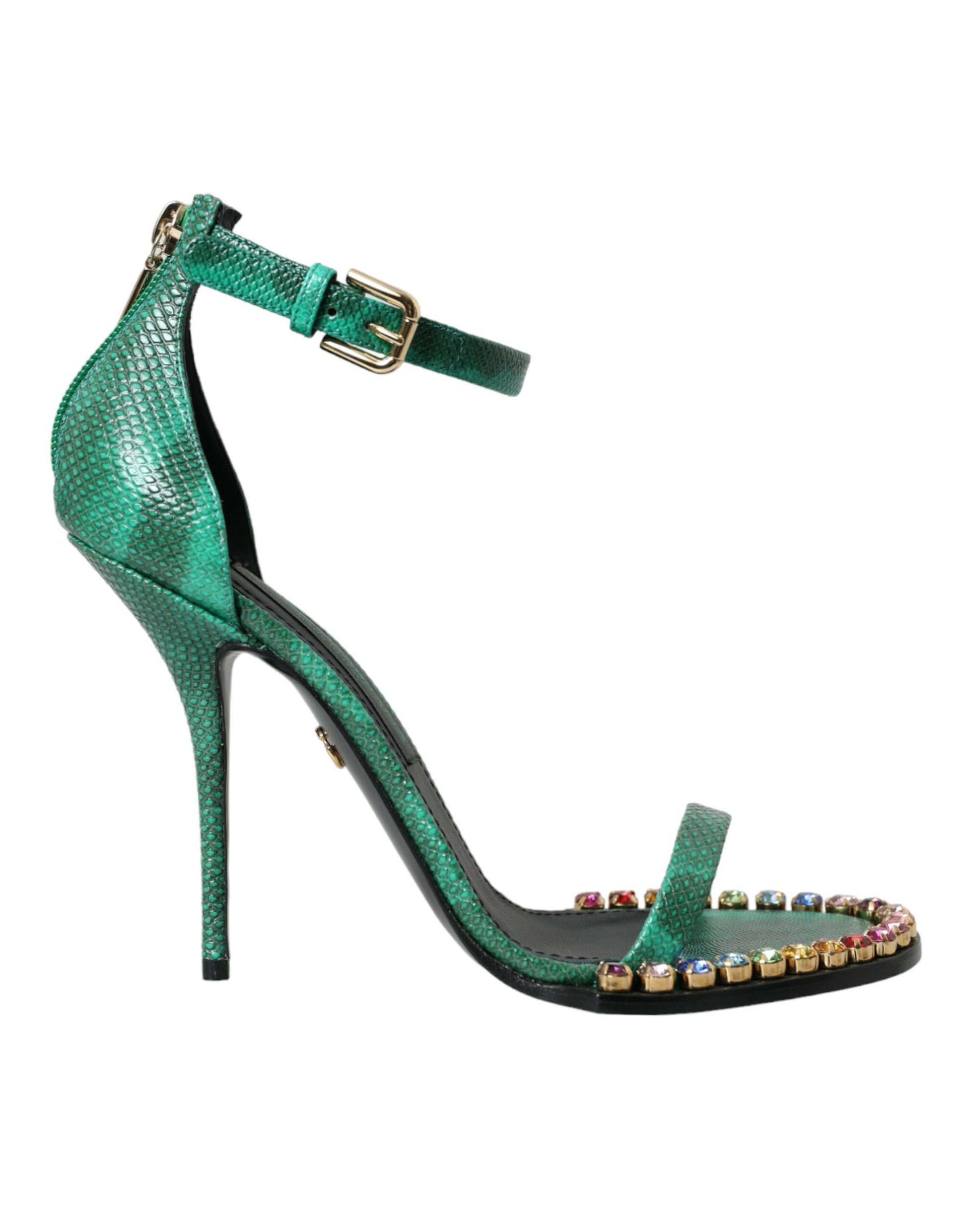 Sandalias de piel exótica verde con cristales de Dolce &amp; Gabbana