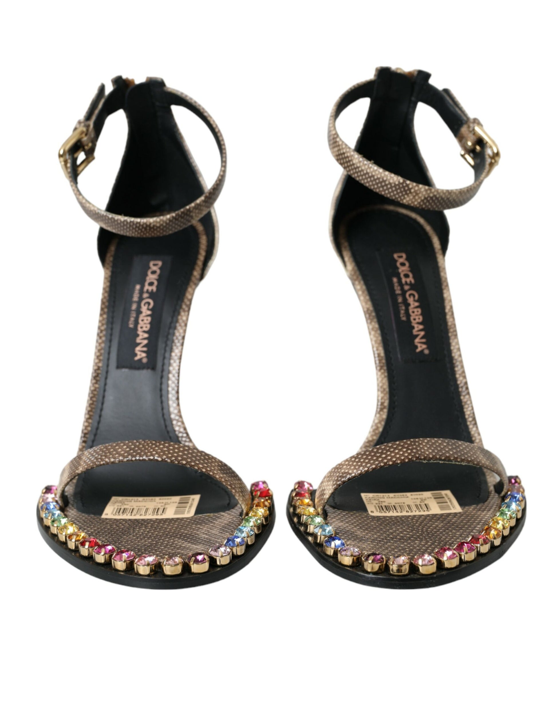 Sandalias de piel exótica marrón con cristales de Dolce &amp; Gabbana