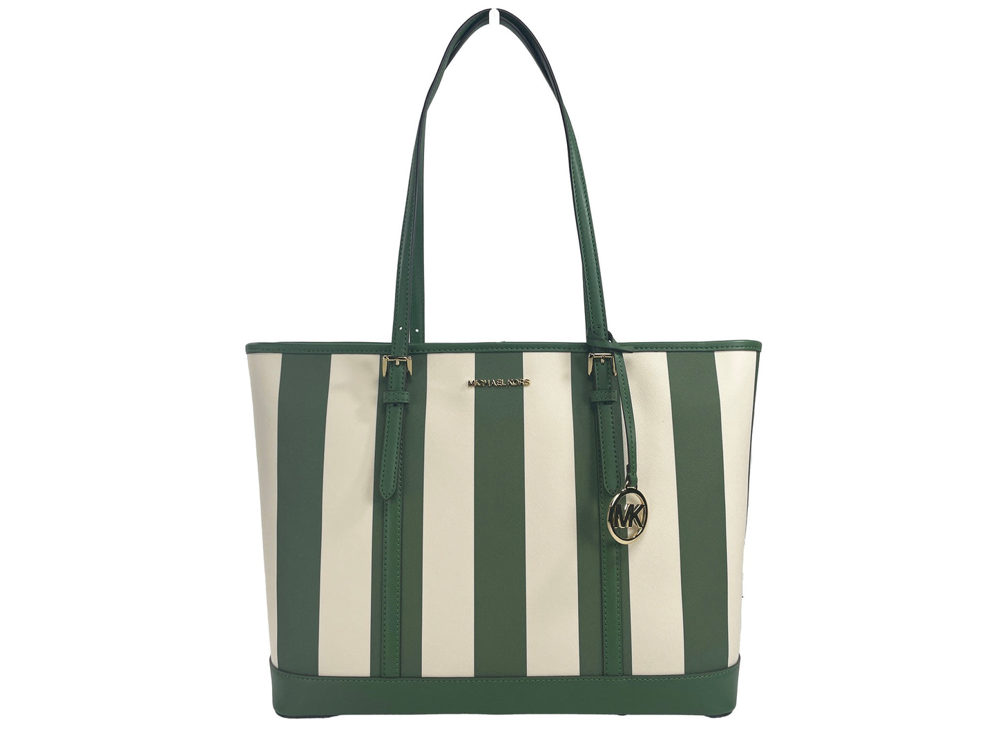 Bolso tote grande de PVC con diseño TZ Jet Set Travel de Michael Kors, color verde helecho