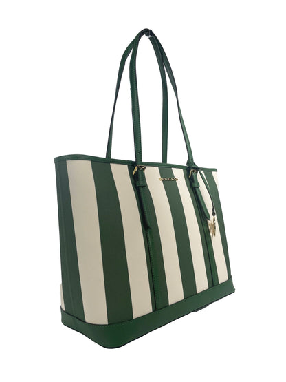 Bolso tote grande de PVC con diseño TZ Jet Set Travel de Michael Kors, color verde helecho