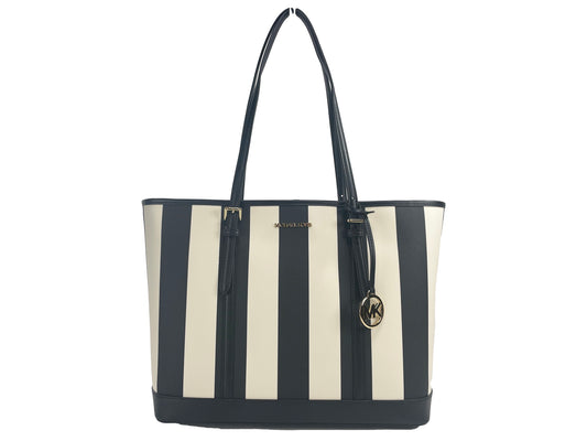 Bolso tote de PVC con correa para el hombro grande TZ de Michael Kors Jet Set Travel, color negro y multicolor